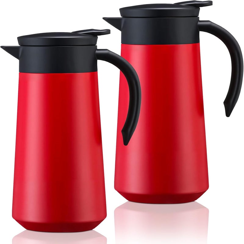 Ziliny 2 Pcs 27oz Thermal Coffee Carafe Stainless Steel Coffee Pot for Keeping Hot/cold Insulated Double Walled Vacuum Tea Pot with Press Button Drink Beverage Dispenser for Milk Tea (Red) - Image 1